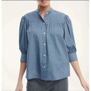 Brooks Brothers Cotton Poplin Blouse Size 14 Ikat Print Short Sleeve Career